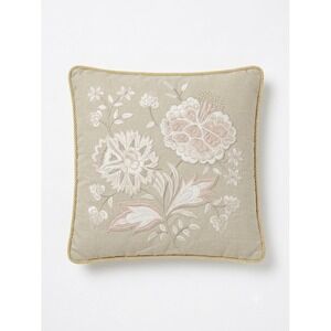 Pier 1 Imports Beige Floral Embroidered Beaded Square Throw Pillow Cover